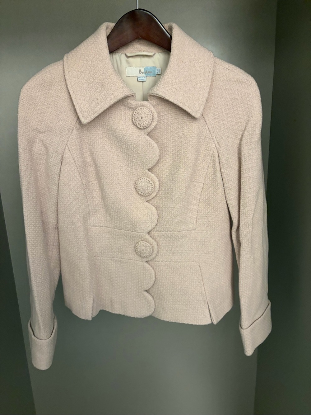 Boden Pale Blush Scallop Button Wool Blend Blazer